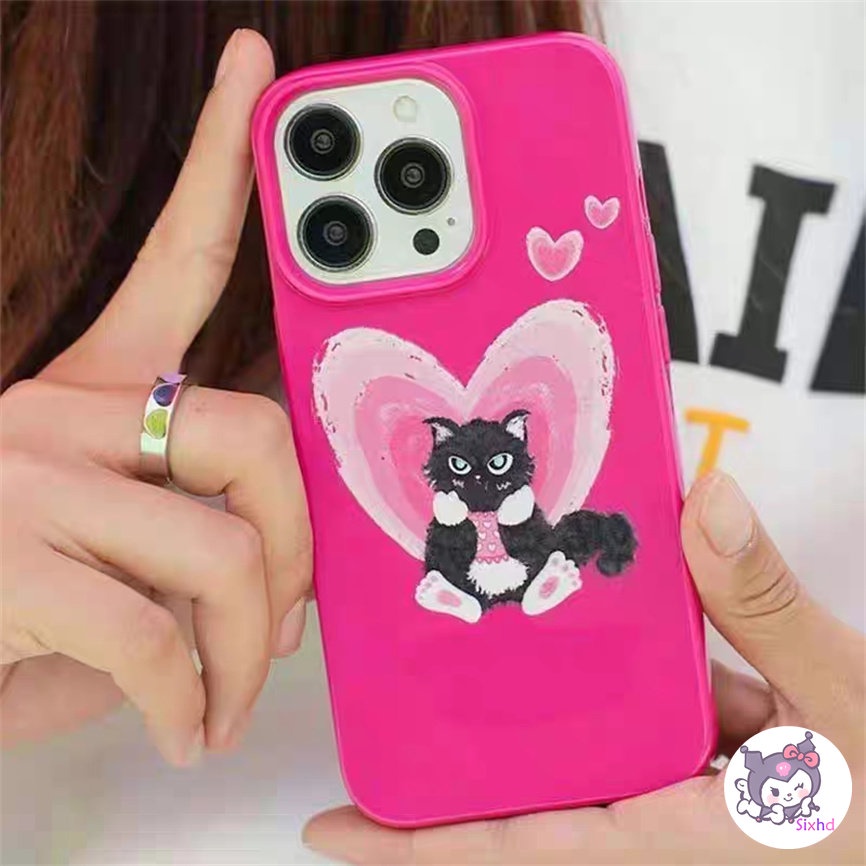 IPHONE Kompatibel Untuk Iphone14 13 12 11 Pro Max SE 2020 X Xr Xs Max8 7 6Plus Rose Pink Cute Love Cat Silicone Phone Case Lembut Anti Jatuh Pelindung TPU Cover XJJJJ