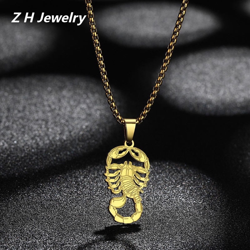 Zh Perhiasan Hip Hop Rock Fashion Pria Stainless Steel Scorpion Pendant Kalung Pesta Perhiasan Hantaran