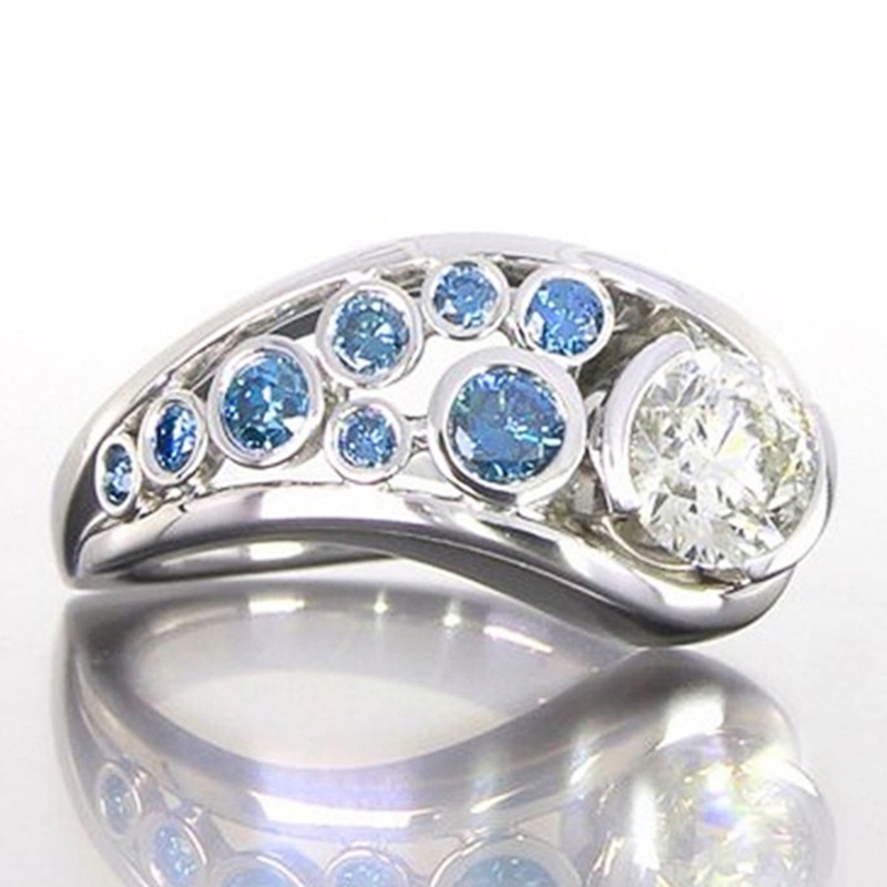 Cincin Lady Berbentuk Tidak Teratur Dengan CZ Biru Langit Desain Unik Wanita Rings Untuk Hadiah Ulang Tahun Pesta Perhiasan Vintage