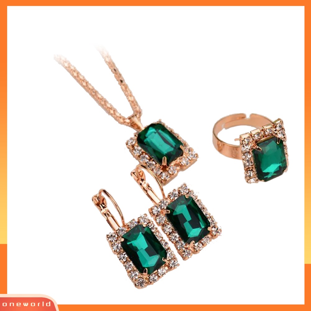 [ONE] Set Perhiasan Fashion Wanita Perjamuan Pesta Pernikahan Kalung Anting Cincin Jari