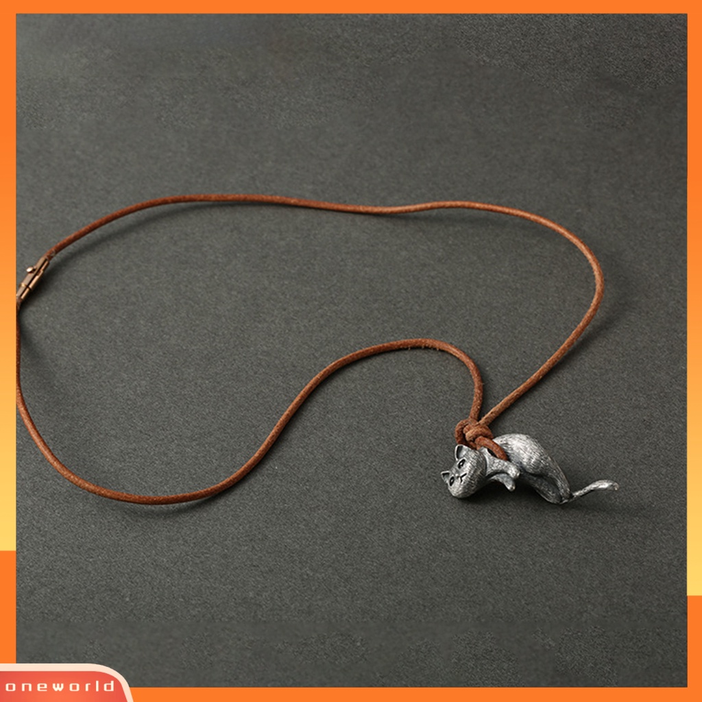 [ONE] Vintage Kalung Warna Perak Perhiasan Choker Sedih Gantung Bentuk Kucing Kalung Pasangan Kalung Hewan Kitty Necklace