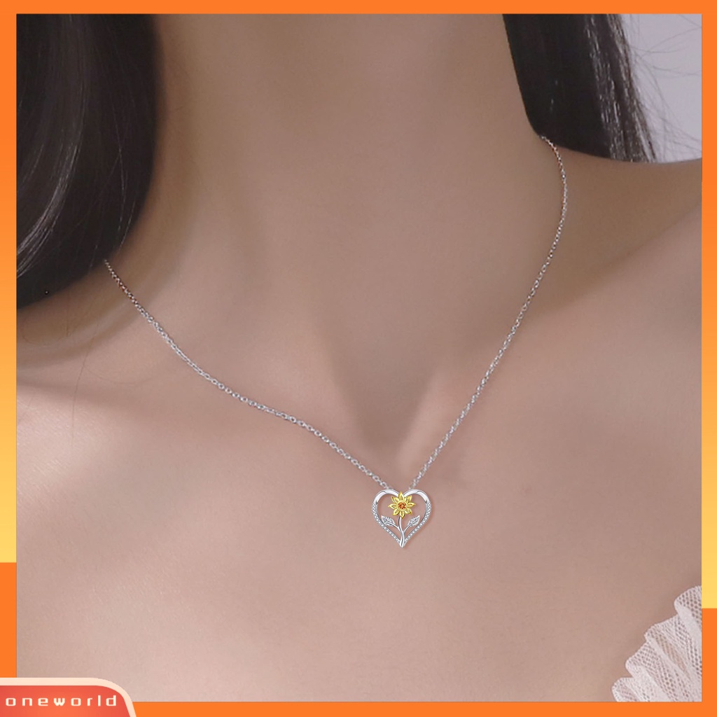 [ONE] Pengerjaan Indah Wanita Kalung Adjustable Hadiah Dibungkus Bunga Matahari Hati Liontin Kalung Perhiasan Aksesoris