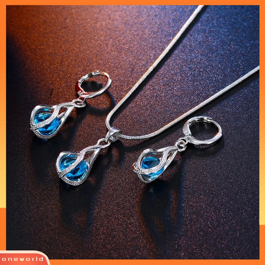 [ONE] 1set Liontin Anting Berlian Imitasi Cubic Zirconia High Gloss Temperamen Geometris Dekorasi Shinyny Fashion Spiral Shaped Kalung Set Wanita Aksesori