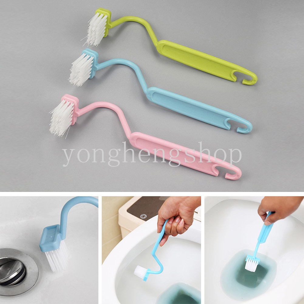 Kreatif Sikat Toilet Lengkung Berbentuk V Sikat Pembersih Gagang Panjang Multifungsi Sikat Berbulu Lembut Deep Cleaning Tool Corner Slot Gap Clearner