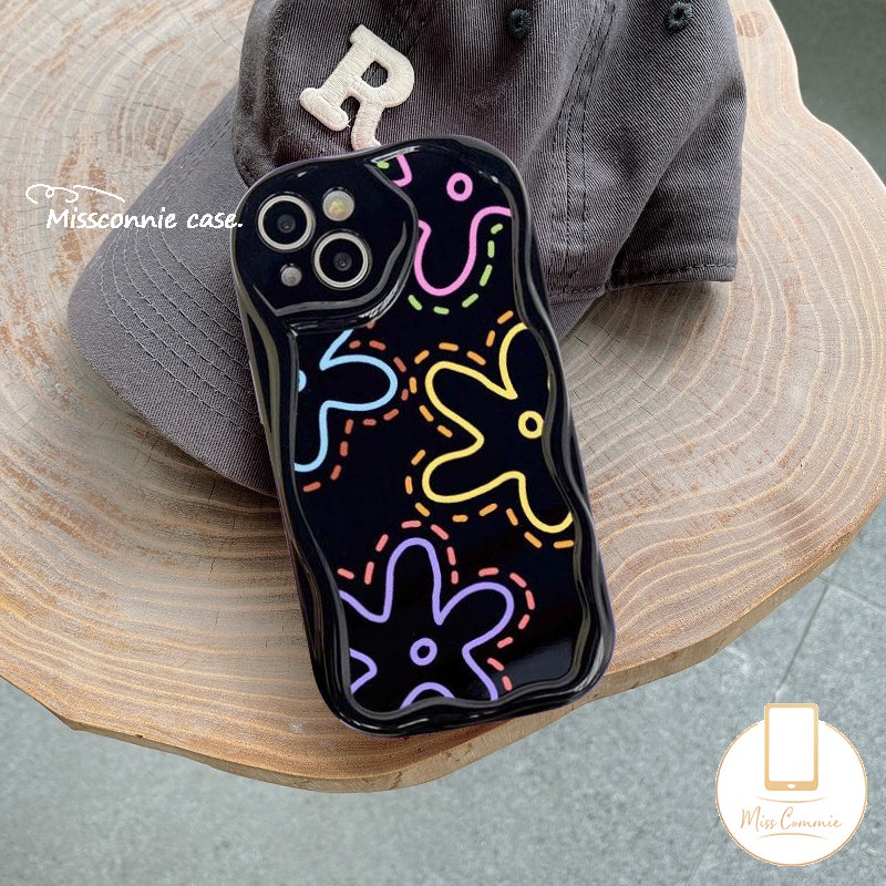 Case Bunga Garis Simple Untuk Redmi 9A 9C A1 9 10A 10 9T 10C 9C NFC A2 Redmi Note10 8 9 12 11 11s 10 Pro Max POCO M3 3D Tepi Melengkung Bergelombang Glossy Lembut Bulan Bintang Love Hati Sarung