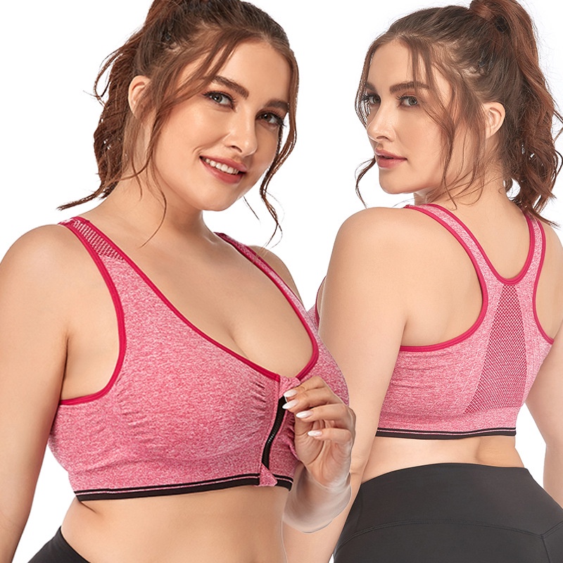 Sports Bra Jumbo Bra Olahraga Ritsleting Depan Bra Jumbo Cup Besar Tanpa Kawat Olahraga Bh Shockproof Hollow Back Breathable Bra 2023