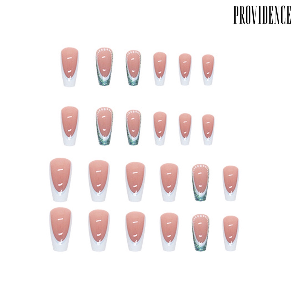 Providence 24Pcs/Set Tips Kuku Tidak Bahaya Dilepas Dekorasi Yang Indah Pengerjaan Halus DIY Eye-catching Balet French Glitter Nail Art Patch Rumah Tangga Pasokan