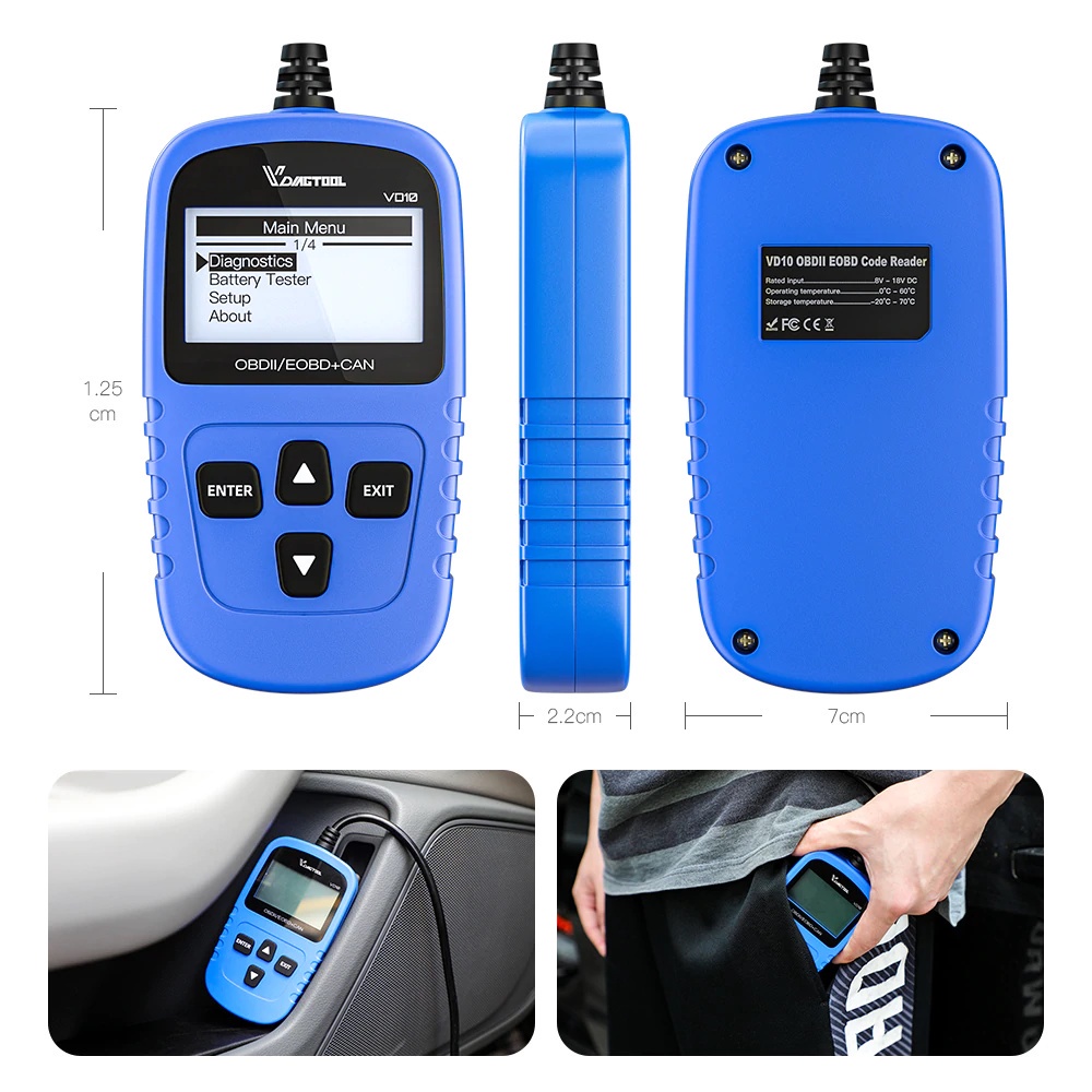 AKN88 - VDIAGTOOL VD10 OBD2 Engine Code Reader Auto Diagnostic Tool V1.5