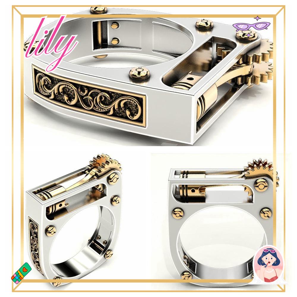 Lily Mekanik Gear Roda Cincin Wanita Perhiasan Two-Tone Fashion Steampunk Vintage Biker