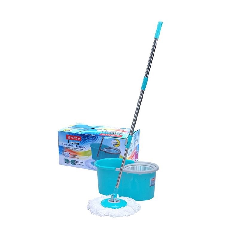 Set Alat Pel Spin Mop / Pel Lantai Praktis + Ember Putar Pengering Stainlees