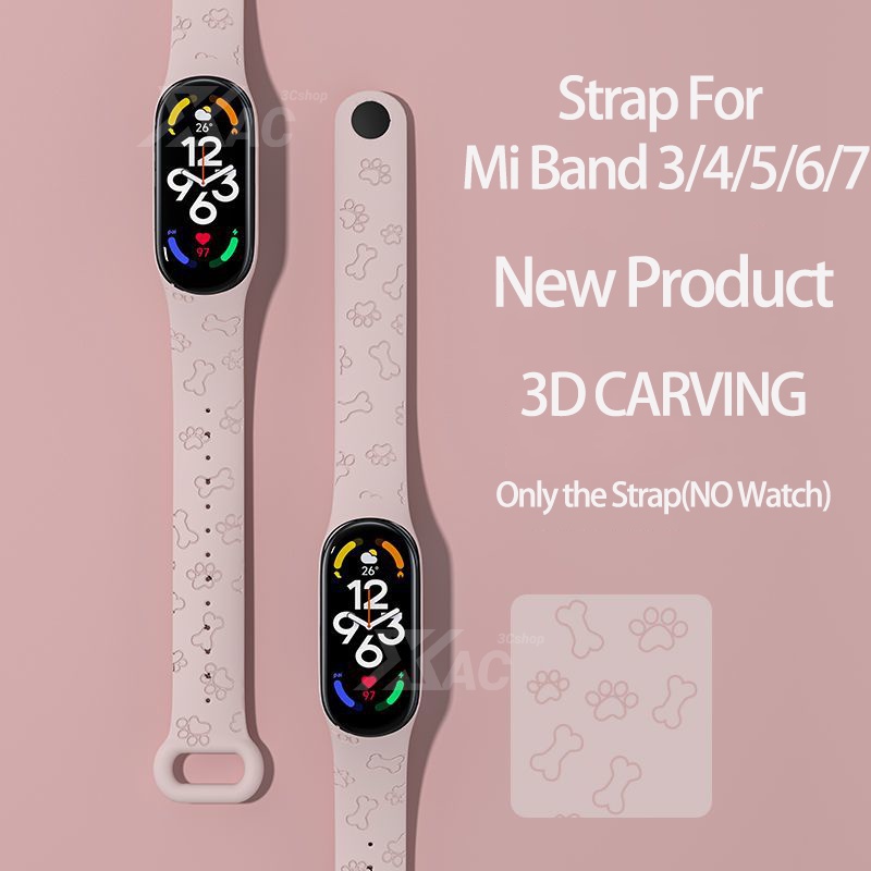 Strap For Xiaomi Mi Band 4 3 5 6 7 3D Laser Embossed Replaceable Wrist Strap Silicone bracelet For Xiaomi Band 7 6 5 4 Straps