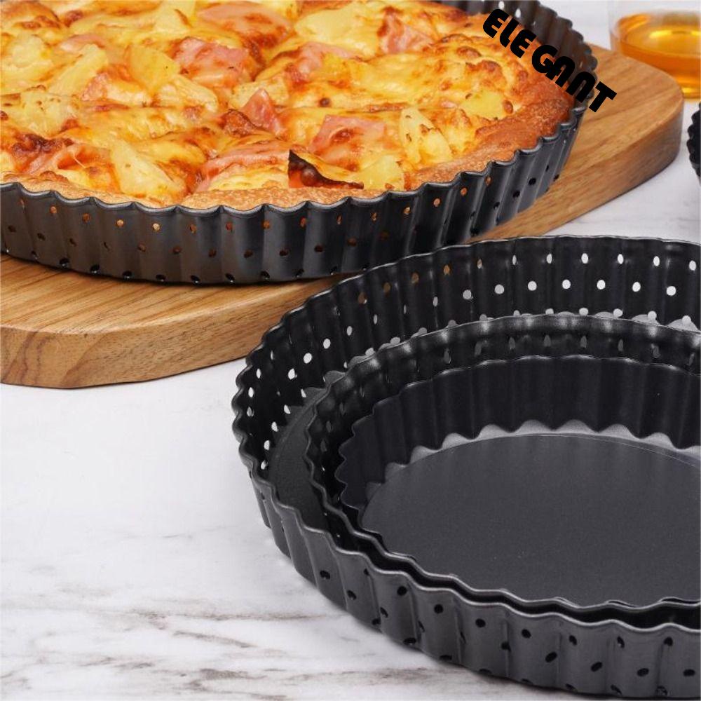 [Elegan] Pizza Pan Dish Removable Dapur Rumah Tangga Baja Karbon Mesh Non-Stick Cetakan Kue