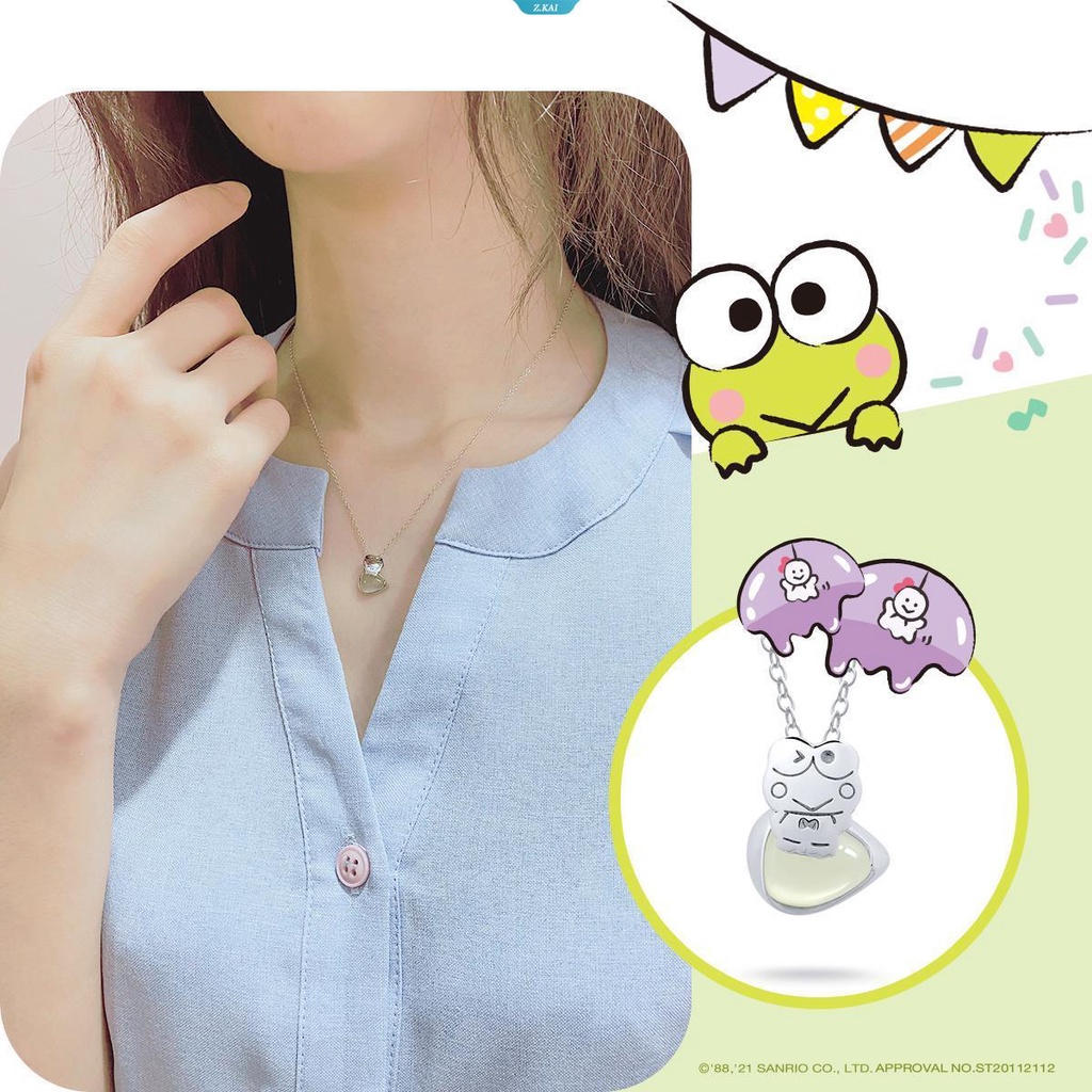 Sanrio Elegan Fashion Fantasyland Keroppi Mata Besar Kodok Daun Batu Permata Liontin in Sterling Silver Perhiasan Pernikahan Kalung [ZK]