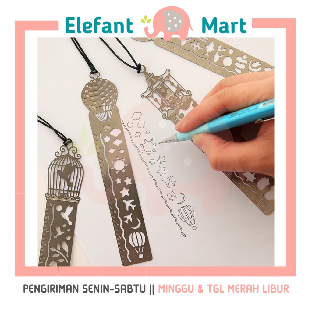 

ELEFANT Penggaris Pembatas Buku Besi Bergambar Pola Metal Ruler Bookmark Design