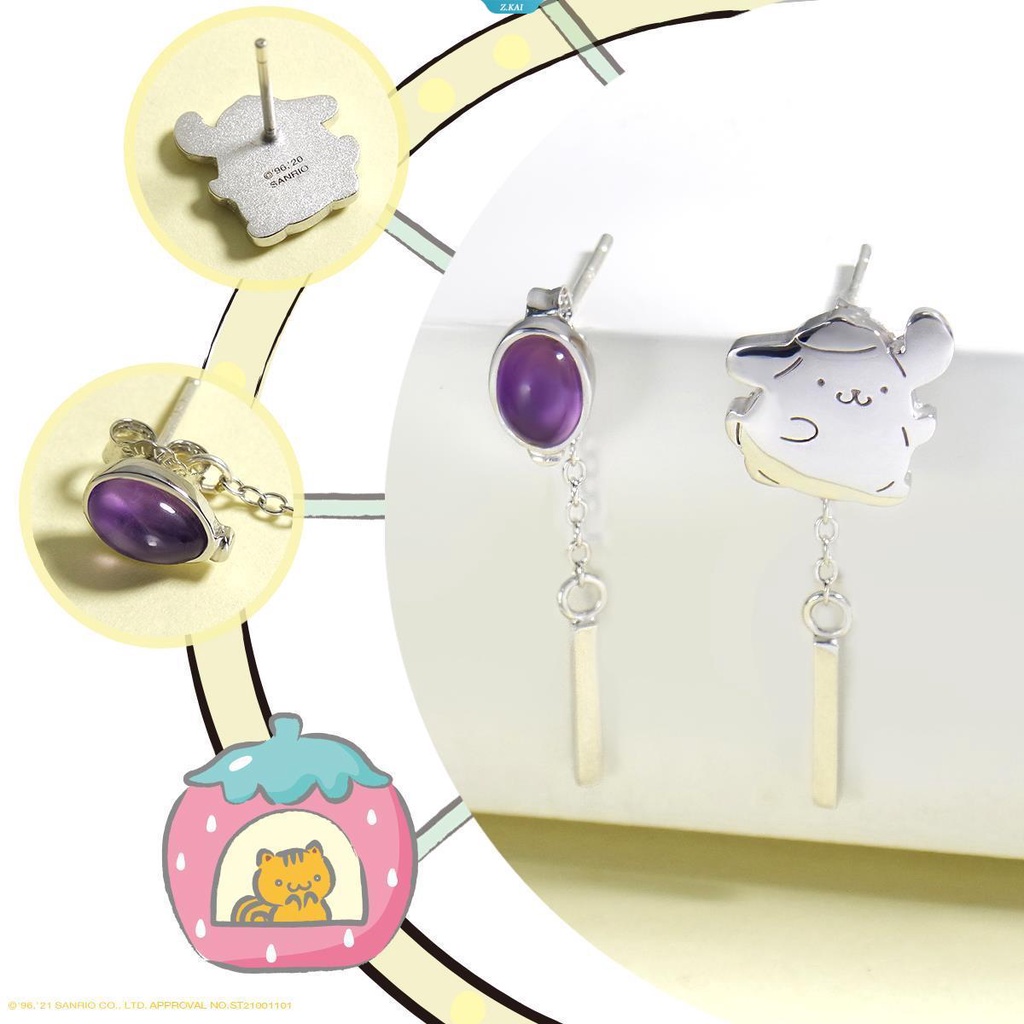 Sanrio Kawaii Pom Pom Purin Wonderland Balon Kristal Permata Biru Merancang Anting Halus Versi Korea Dari Anting Lucu Dan Kreatif [ZK]