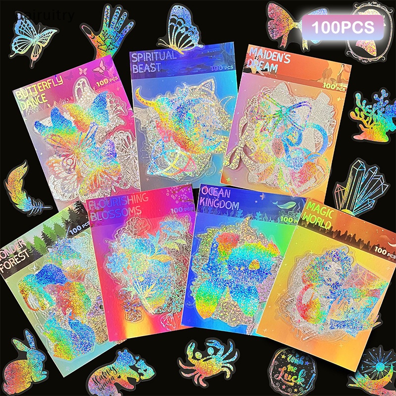 Prt 100pcs Transparan Lucu Kartun Anime Laser Horaphic Stiker Aesthetic Butterfly Decal Scrapbook Laptop Telepon Mobil Lucu Stiker Untuk Gadis PRT