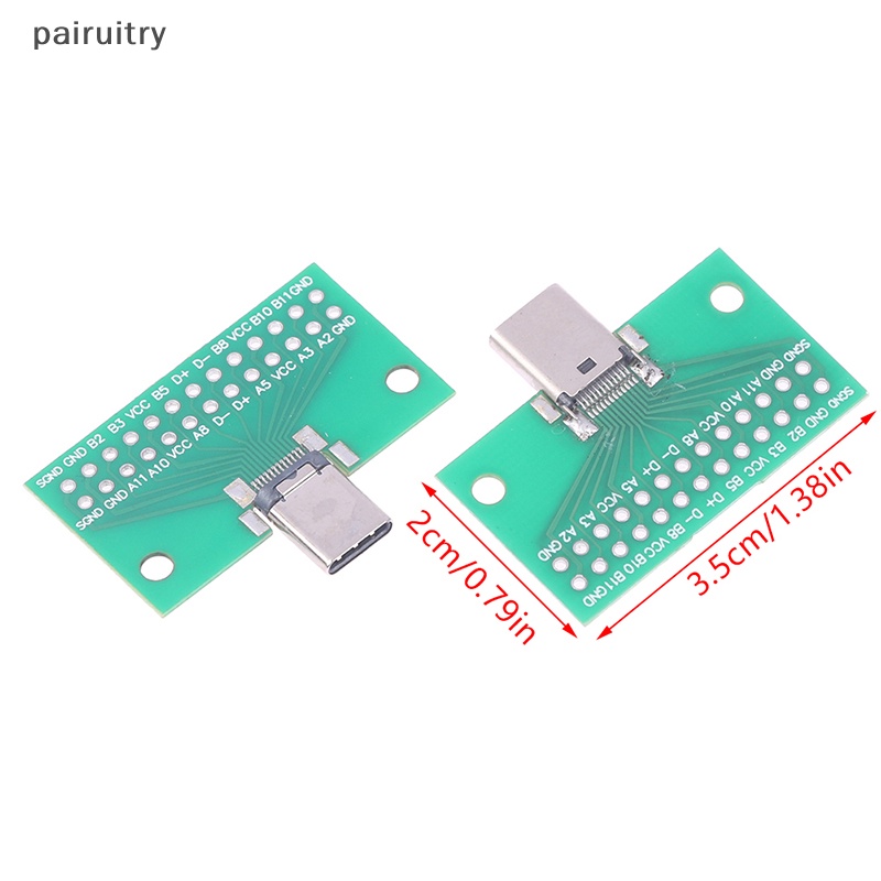 Prt USB3.1 Type-C Male Female Test PCB Board Adapter Tipe C 24P 2.54mm Konektor Untuk Jalur Data Transfer Penyisipan Dua Sisi PRT