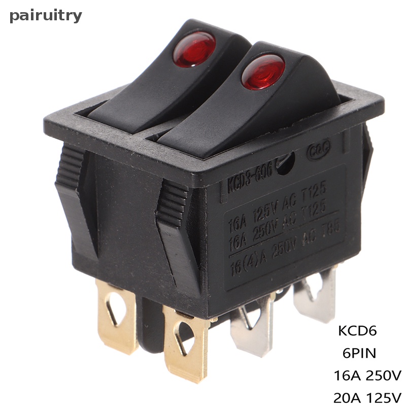 Prt KCD6 6PIN 16A 220V Saklar Lampu Ganda Rocker Switch ON-OFF KCD6 Tombol Lampu Boat Power Switch PRT