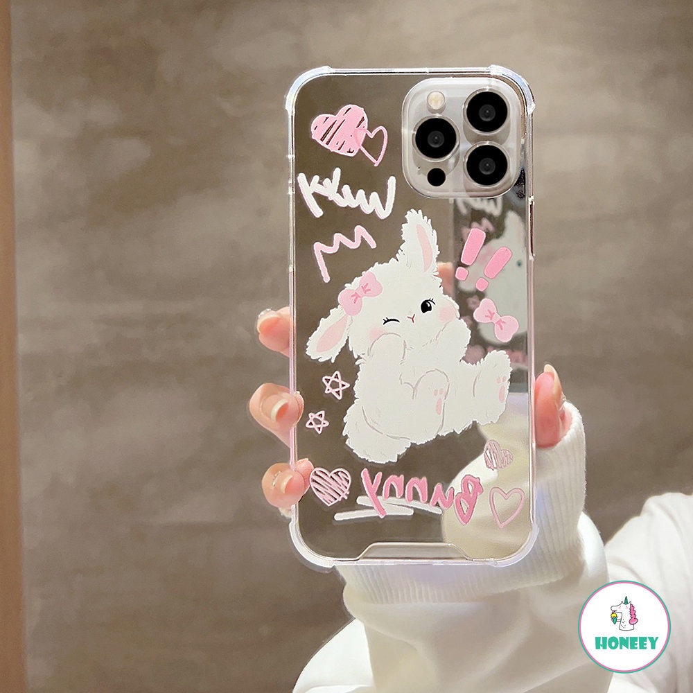 IPHONE Pink Dasi Kupu Kelinci Cermin Gadis Manis Phone Case Untuk Iphone14 13 12 11 Pro Max Xr Xs 7 8plus Case Lucu Manis Kartun Art Cover