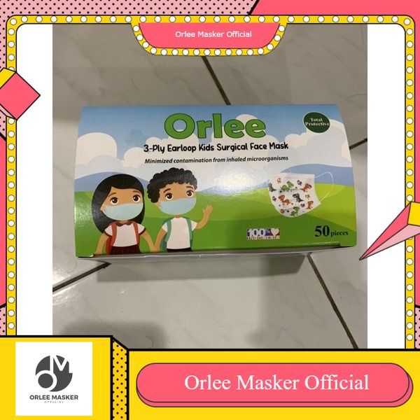 MASKER ORLEE ANAK MEDIS motif dinosaurus dan doraemon, + BONUS KEMENKES isi 50pcs