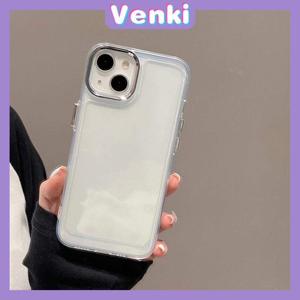 VENKI - Untuk iPhone Case Mewah Plating Lensa Tombol Cincin Bening Case Soft TPU Shockproof Sederhana Hitam Kompatibel dengan iPhone 14 Pro Max 13 Pro max 12 Pro Max 11 xr xs max 7Plus 8Plus