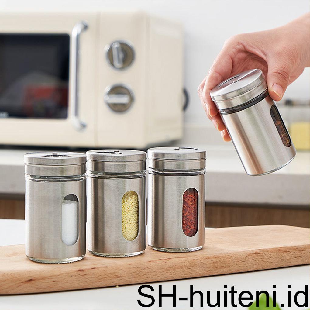 Spice Shaker Stainless Steel Merica Garam Toples Putar Tutup Botol Wadah Bubuk Bumbu Dapat Dicuci Reusable Gadget