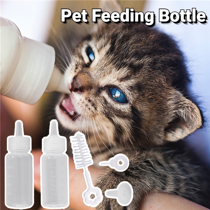 60 ml Dot Kecil Botol Susu Anjing Kucing Botol Makan Hewan Peliharaan Botol Minum Kucing Perlengkapan Pengumpan Hewan Peliharaan Puppy Kitten Nursing Water Milk Feeder Pet Silicone Milk Bottle Kit