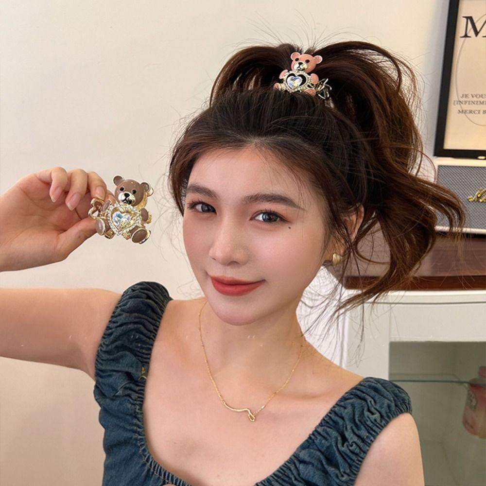 Agustina Beruang Hair Claw Elegan Manis Ekor Kuda Tinggi Klip Rambut Aksesoris Rambut Untuk Anak Perempuan Hiasan Kepala Wanita Jepit Ponytail Holder