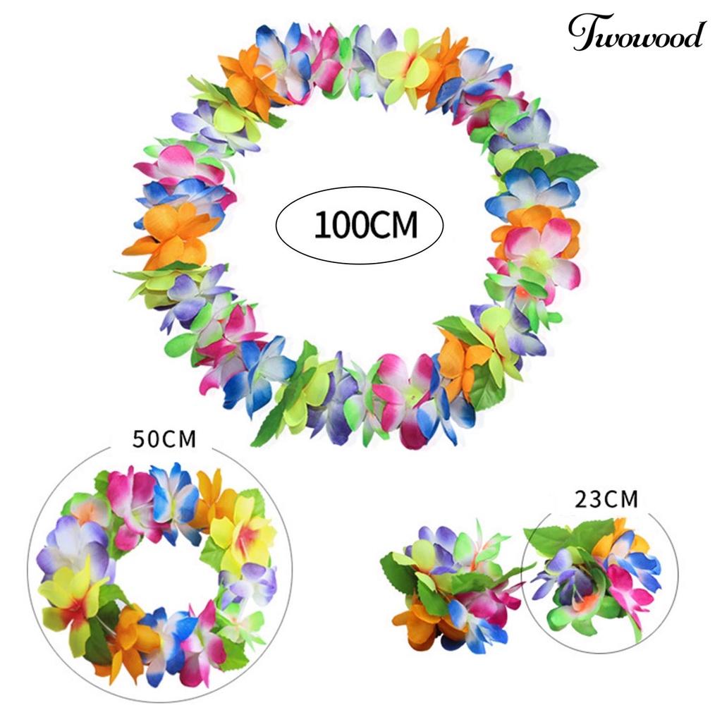 Twowood 4Pcs/Set Penebalan Warna Vibrant 80Pcs Flower Hawaii Garland Hawaii Bunga Kalung Bando Gelang Lei Perlengkapan Pesta