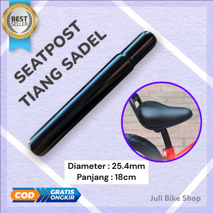 Seatpost tiang sadel sepeda anak bmx 12 - 20 inch jok 25.4 mm 18 cm &quot; cagak besi standart hitam murah kuat mini