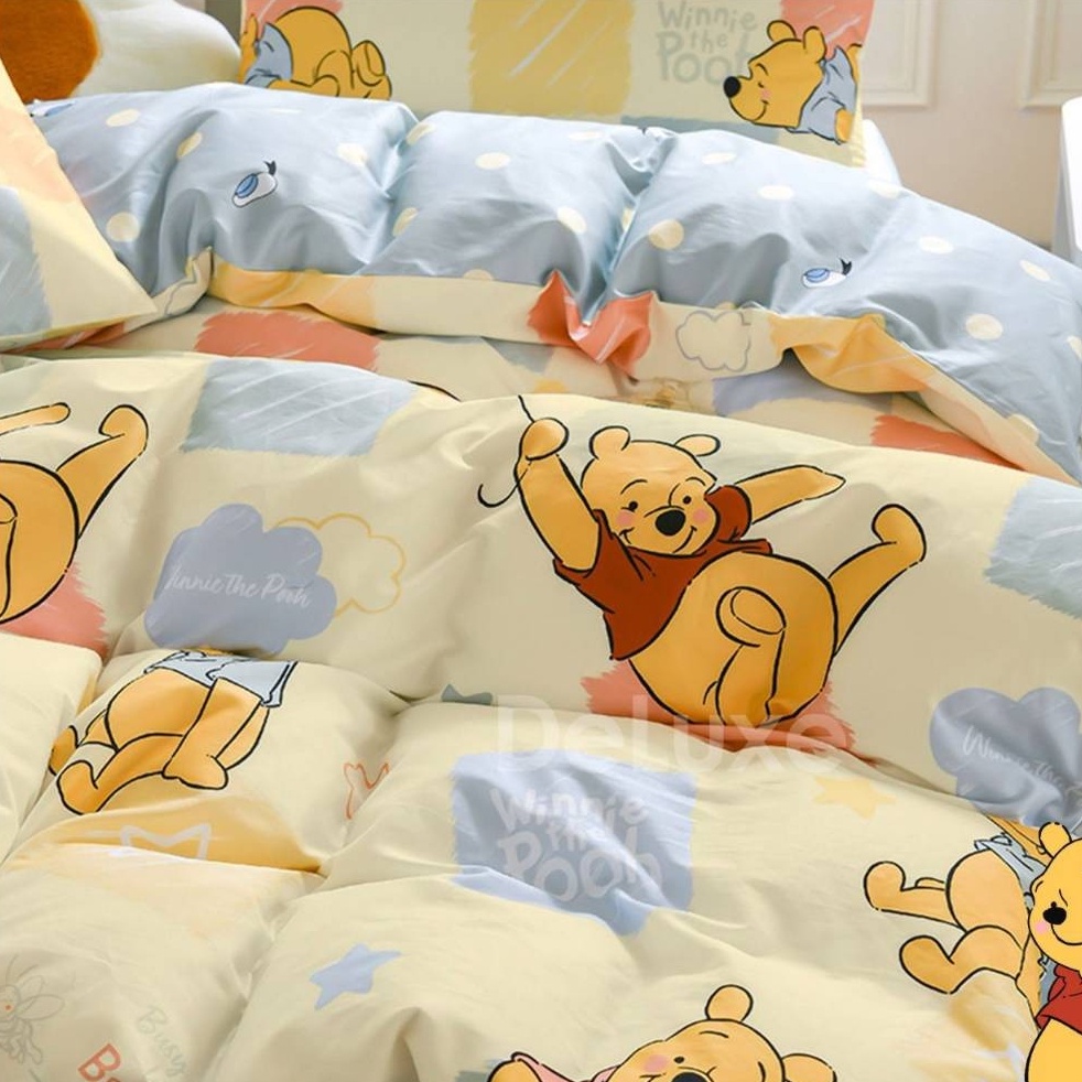 Bedcover set motif winnie pooh bedcover karakter anak motif kartun lucu