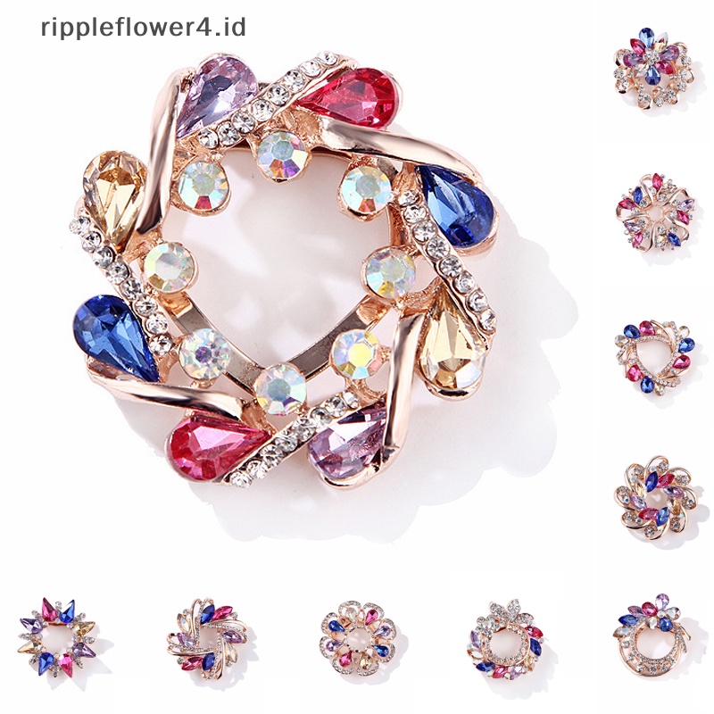 {rippleflower4.id} Fashion Berlian Imitasi Warna-Warni Bunga Bros Pin Korsase Perhiasan Pernikahan~