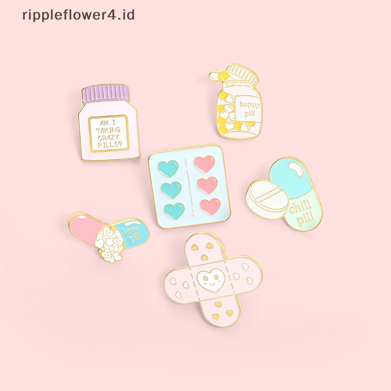 {rippleflower4.id} Kreatif Lucu Cinta Band-Aid Pil Botol Obat Enamel Pin Pink Kartun Paduan Bros Lencana Aksesoris Fashion Perhiasan Hadiah~