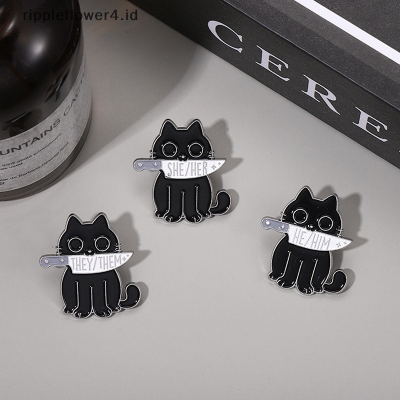 {rippleflower4.id} Enamel Pin Custom Black Cats Belati Bros She Her He Him Them Them Lapel Badges Hewan Perhiasan Hadiah Untuk Teman~