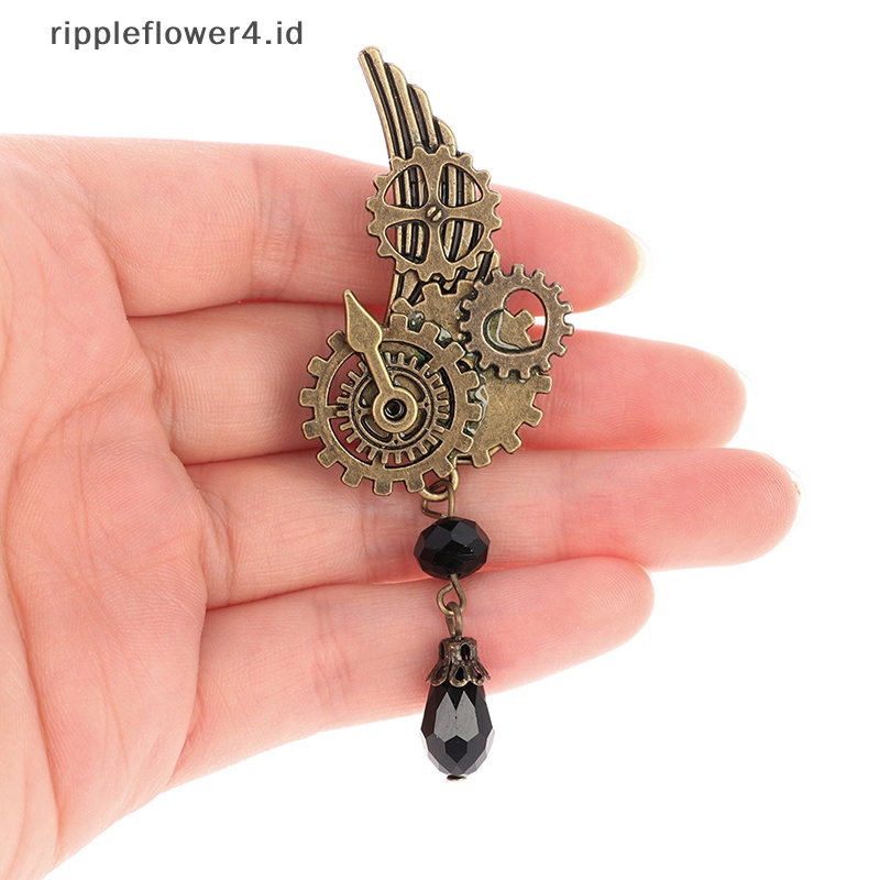 {rippleflower4.id} Bros Sayap Steampunk Gears Pin Dada Retro Punk Gothic Untuk Wanita Pria~