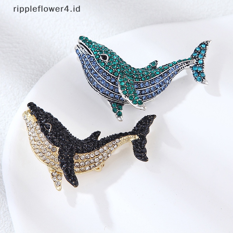 {rippleflower4.id} Bros Ikan Paus Berlian Imitasi Fashion Untuk Wanita Perhiasan Perjamuan Baju Bros Pin~