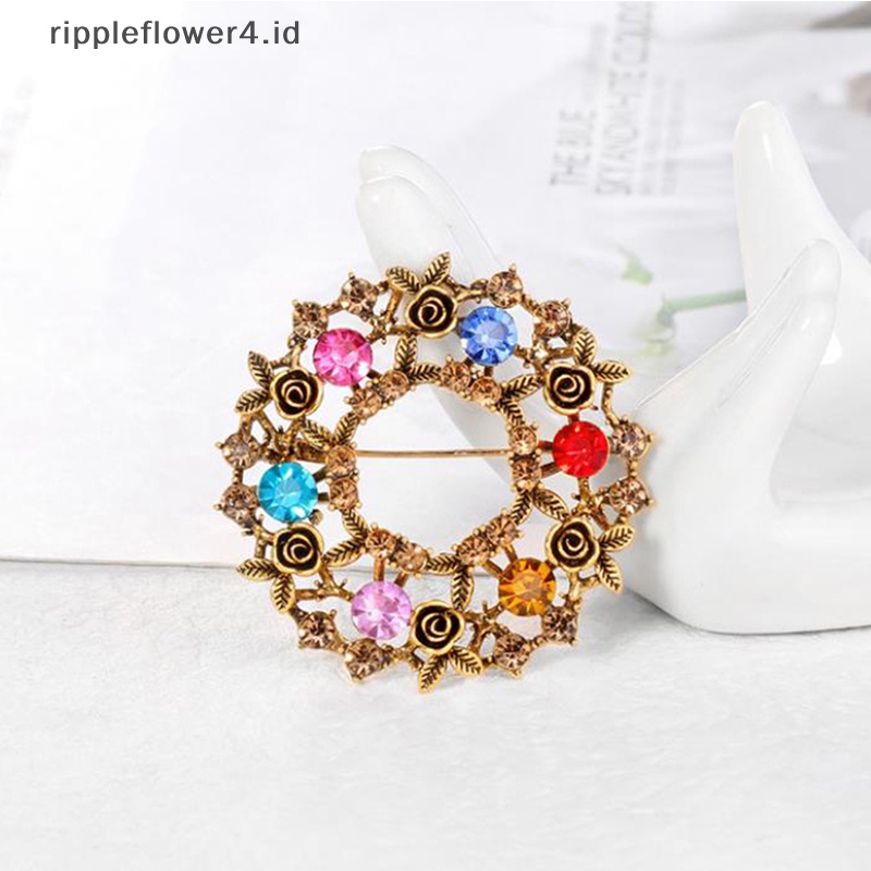 {rippleflower4.id} Berlian Imitasi Bros Pin Wanita Gaun Mantel Aksesoris Pesta Pernikahan Bros Pin Perhiasan~