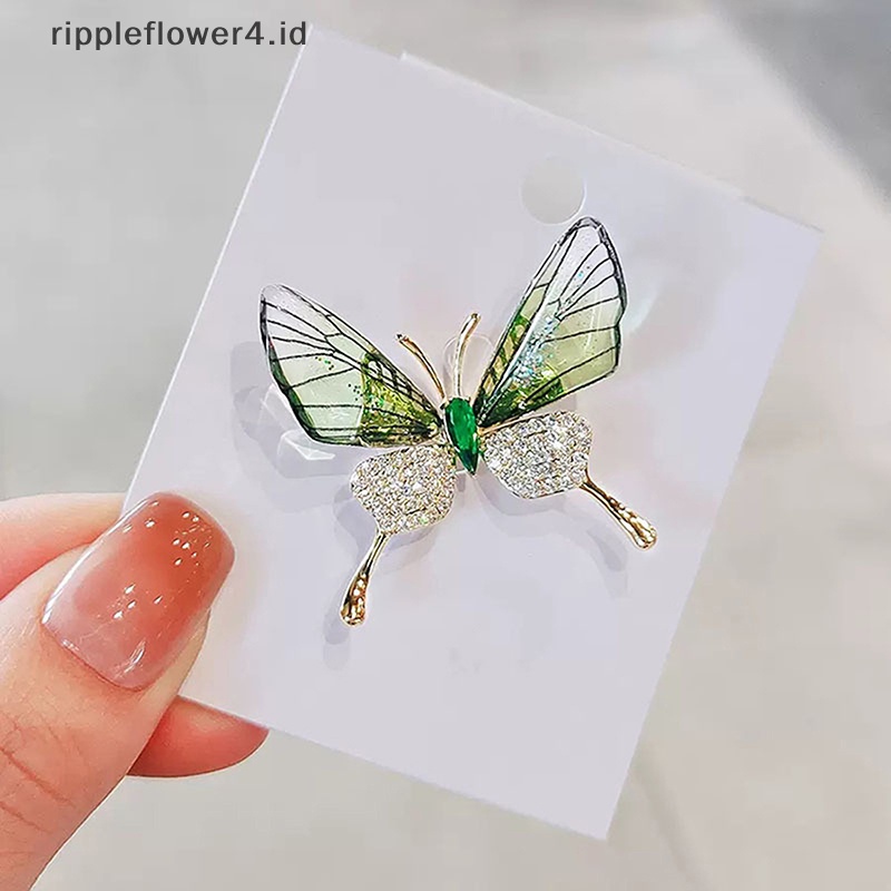 {rippleflower4.id} Pin Bros Fashion Enamel Kristal Berlian Imitasi Tema Kupu-Kupu Untuk Wanita Niche Perhiasan Pakaian Gaun Syal Dekorasi~