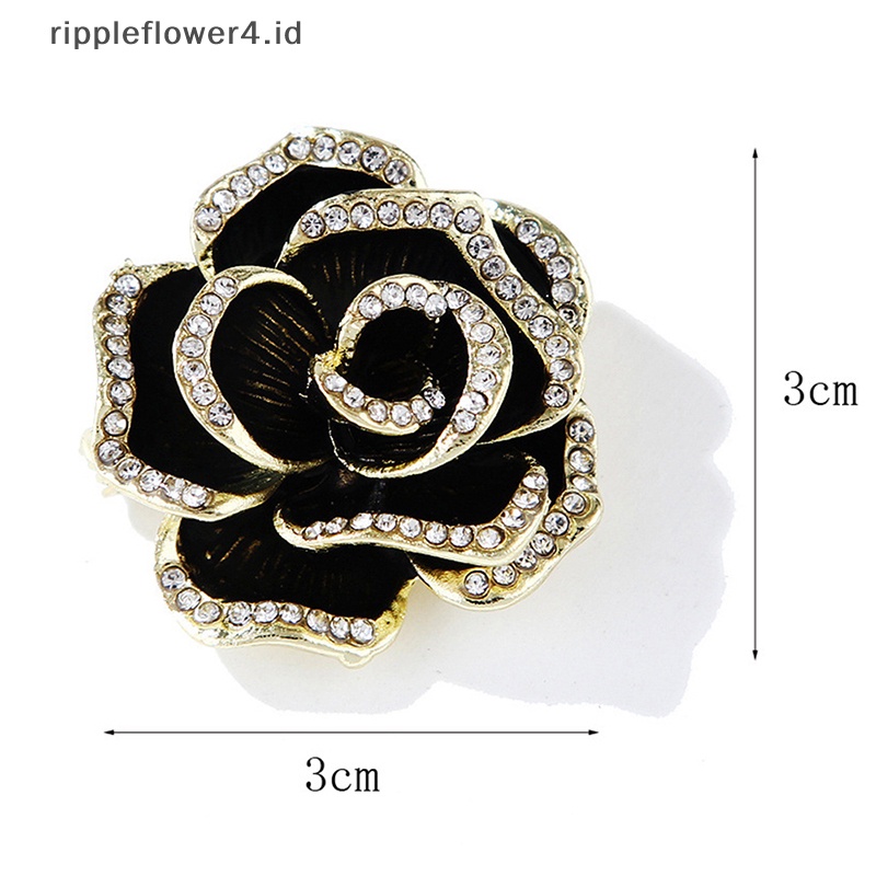 {rippleflower4.id} Fashion Berlian Imitasi Camellia Bunga Enamel Bros Perempuan Kerah Perhiasan Pesta Mantel Pin Hadiah~
