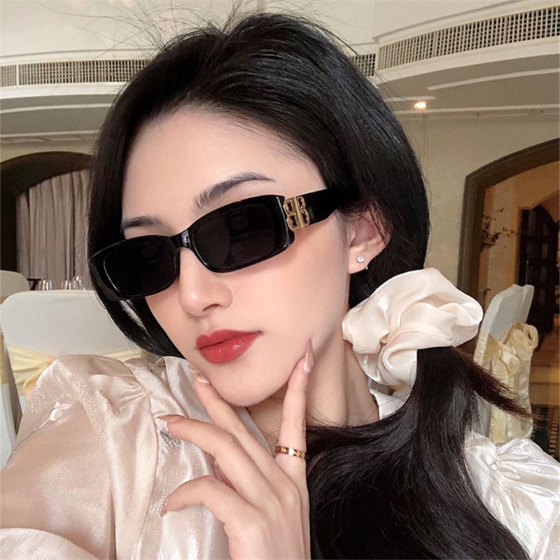 Ins Vintage Kacamata Hitam Wanita Kacamata Kotak Sederhana Fashion Sunglasses