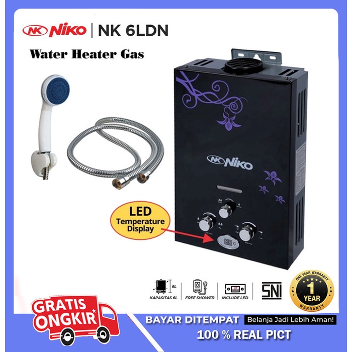 Water Heater Nikko Gas 6 Lt / Nk 6 Liter / Nikko Gas Pemanas Air hitam