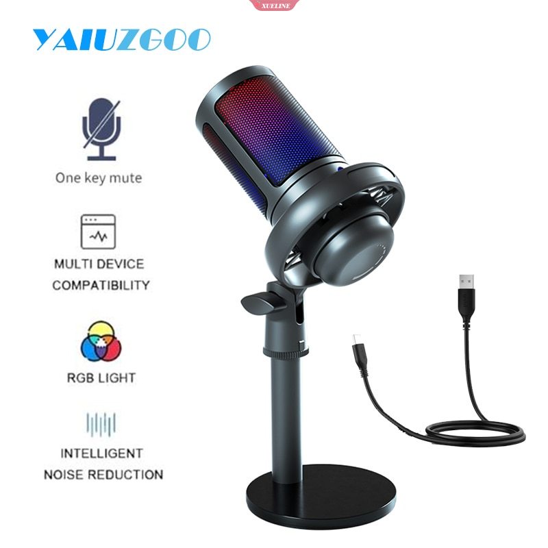 Mikrofon USB Untuk Rekaman Dan Streaming Komputer Tombol Mute Tabletop Professional Hypercardioid Microphone Dengan RGB [ZXL]