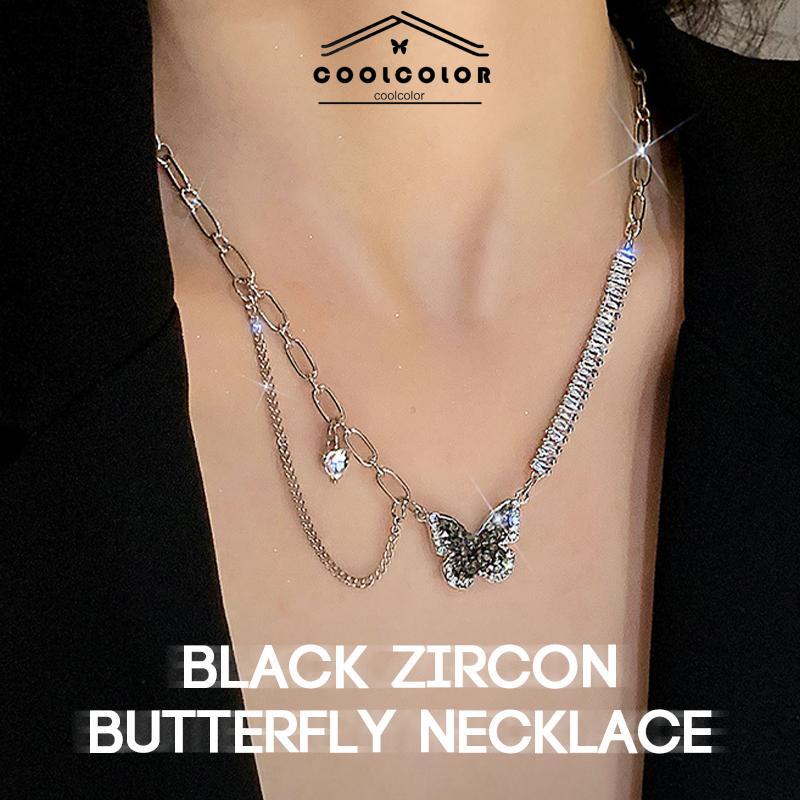 COD❤️Kalung kupu-kupu zirkonia hitam Desain Wanita Premium Kalung Tulang Selangka- cl