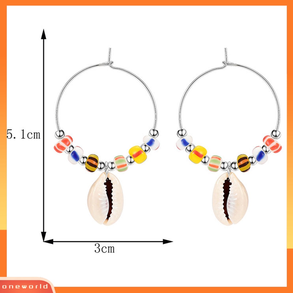 [WOD] 1pasang Drop Anting Warna-Warni Manis Manik-Manik Gaya Boho All-match Hias Hadiah Wanita Kerang Liontin Menjuntai Anting Perhiasan Untuk Pacaran