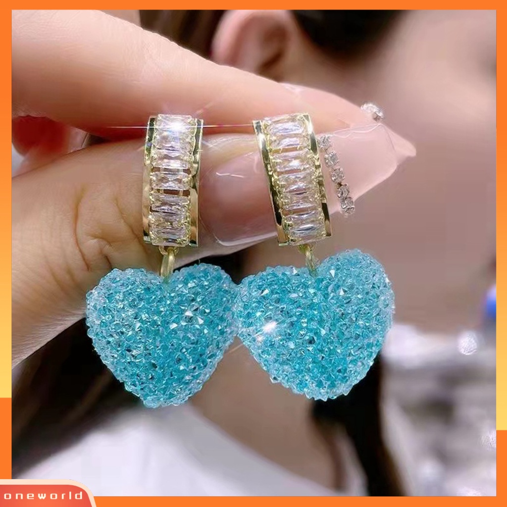 [WOD] 1pasang Anting Menjuntai Temperamen Mengkilap Elegan Geometris Berkilau Dekorasi Cubic Zirconia Wanita Cinta Hati Liontin Drop Earrings Perhiasan Untuk Perjamuan