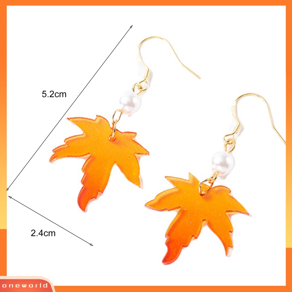 [WOD] 1pasang Mutiara Imitasi Dekorasi Drop Anting Rantai Rumbai Orange Sederhana Maple Daun Kait Anting Perhiasan Hadiah