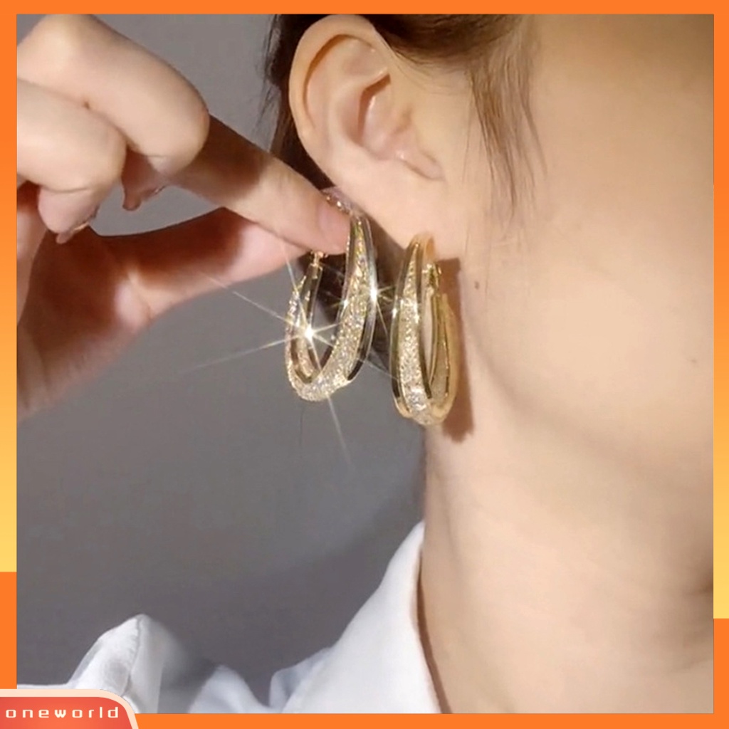 [WOD] 1pasang Anting Wanita Bersinar Berlian Imitasi Tidak Teratur Electroplating High Gloss Berdandan Geometris Temperamen Wanita Anting Hoop Untuk Perjamuan