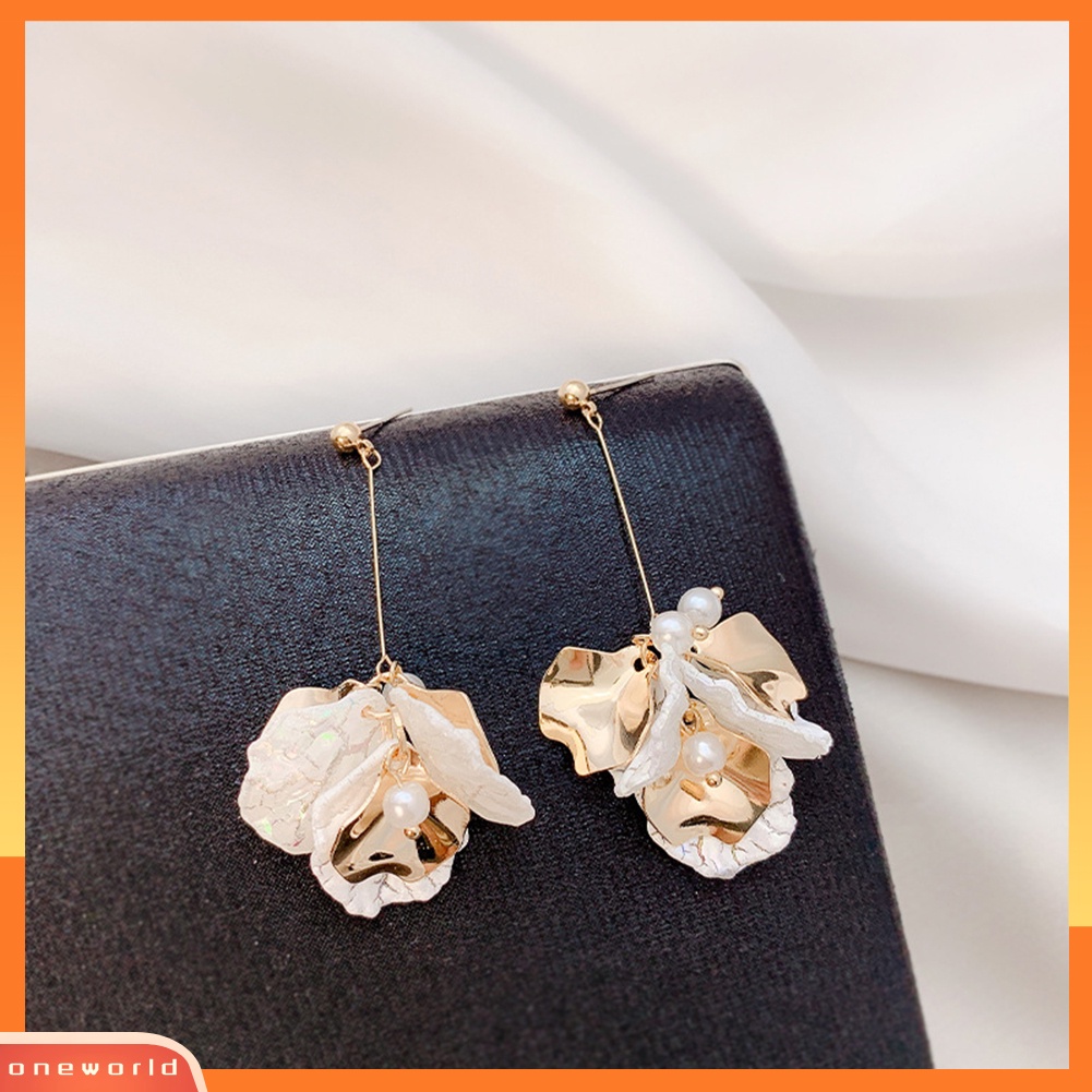 [WOD] Fashion Wanita Kelopak Bunga Panjang Drop Menjuntai Ear Stud Earrings Pesta Perhiasan Hadiah