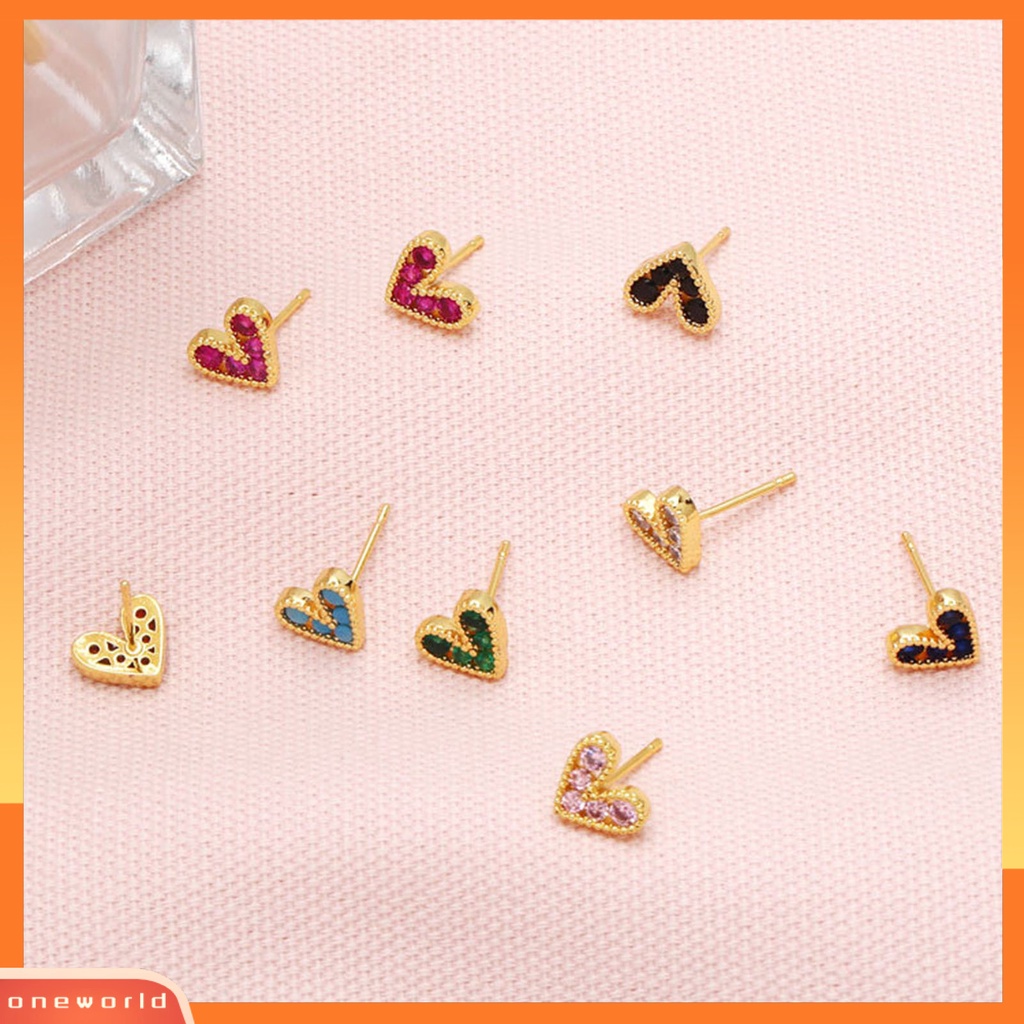 [WOD] 1pasang Anting Tusuk Bentuk Hati Perhiasan Cubic Zirconia Anting Berkilau Tahan Lama Untuk Pakaian Sehari-Hari