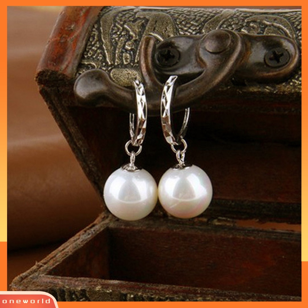 [WOD] Wanita Fashion Fuax Mutiara Menjuntai Eardrop Huggie Anting Tindik Perhiasan Hadiah